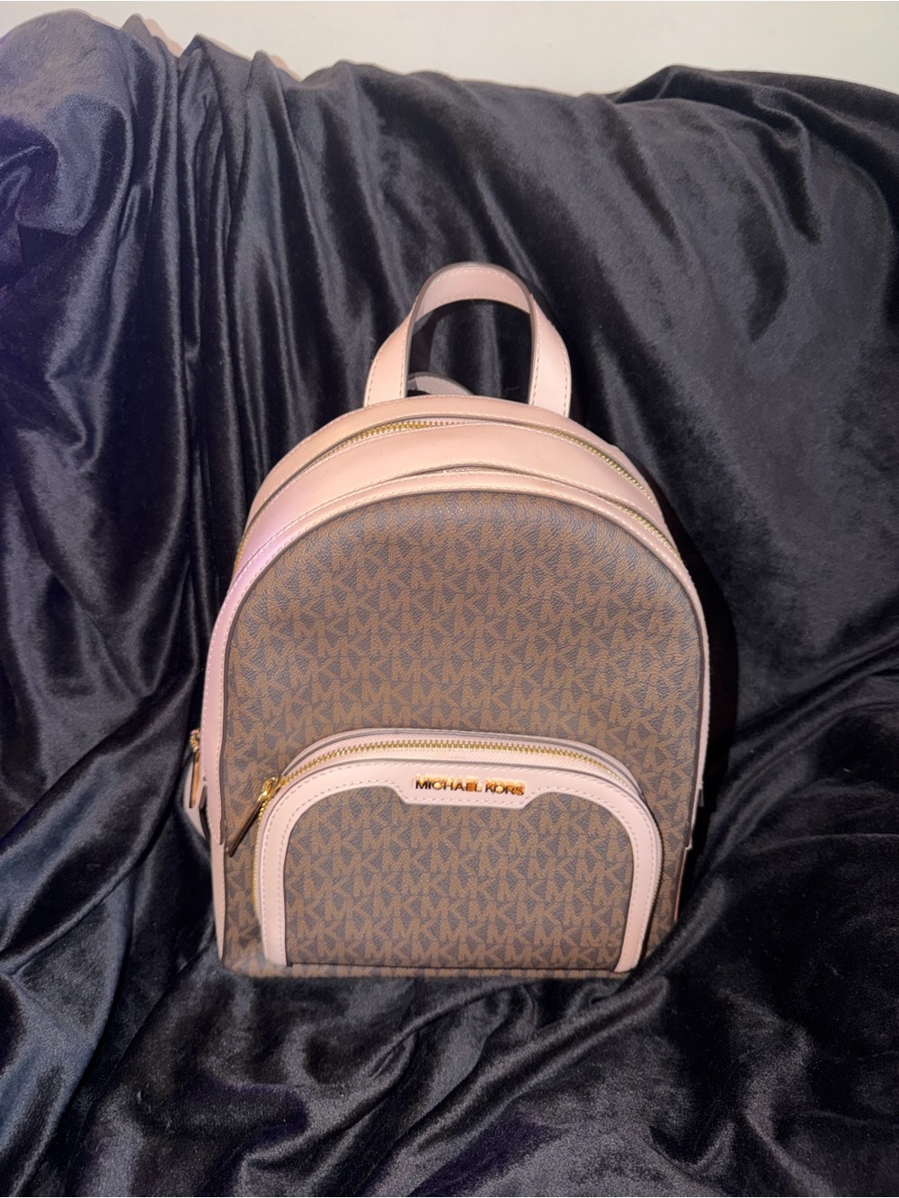 Michael Kors Brown Logo Mini Backpack with Pink Trim